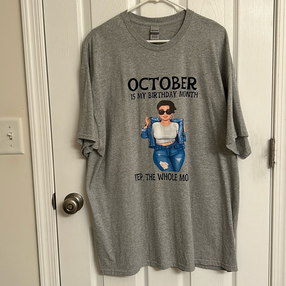 Gildan October My Birthday Month Gray Graphic T-Shirt Cotton-blend Size 2XL